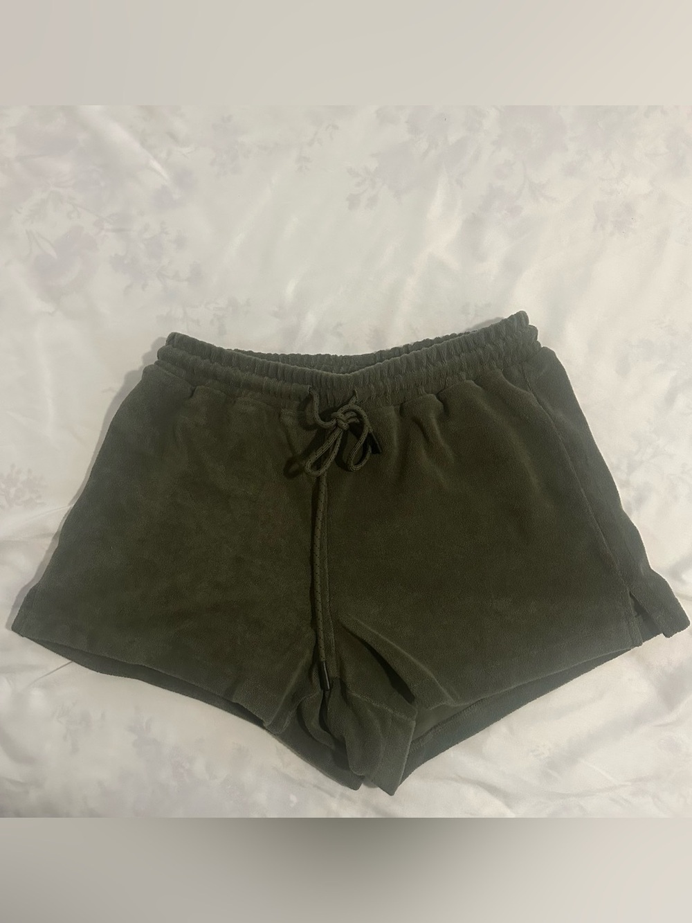 Pam & Gela Olive Green Matching Set Terry Cloth Jacket and Shorts Size Small - Picture 4 of 11
